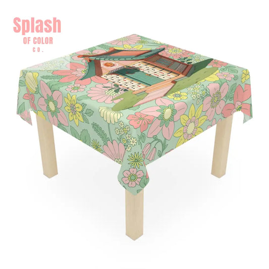 Mahjong Tablecloth Floral Heritage Blooming Cottage Green Pink Mahj Entertaining Tableware One size / White Home Decor