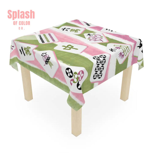 Mahjong Tablecloth for Game Nights,Game Table Cover Pink Green Mahj Tiles Colorful Party Tablecloth Holiday Gift Idea