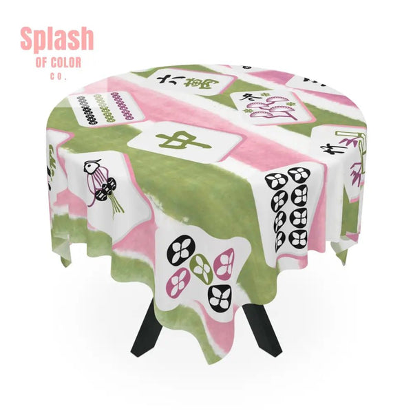 Mahjong Tablecloth for Game Nights,Game Table Cover Pink Green Mahj Tiles Colorful Party Tablecloth Holiday Gift Idea