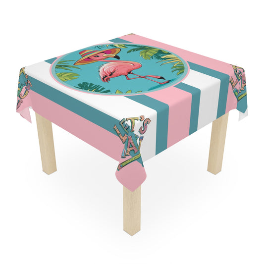 Mahjong Tablecloth For Mahj Table Game Night Tropical Flamingo Tablecloth Let’s Mahj Whimsical Tablecloth Pink Teal