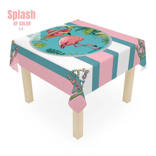 Mahjong Tablecloth For Mahj Table Game Night Tropical Flamingo Tablecloth Let’s Mahj Whimsical Tablecloth Pink Teal