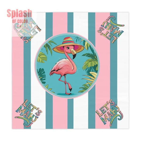 Mahjong Tablecloth For Mahj Table Game Night Tropical Flamingo Tablecloth Let’s Mahj Whimsical Tablecloth Pink Teal