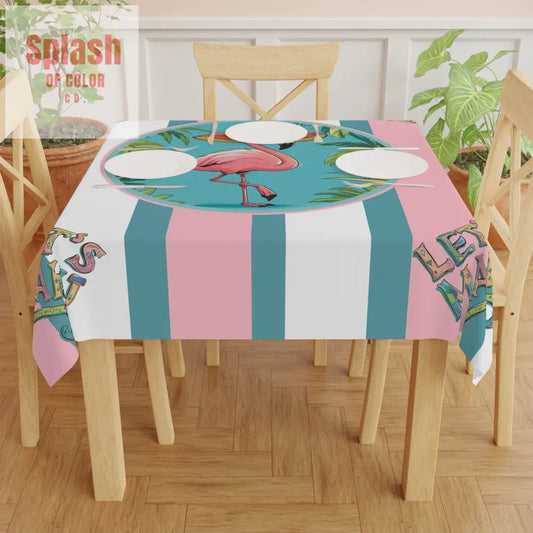 Mahjong Tablecloth For Mahj Table Game Night Tropical Flamingo Tablecloth Let’s Mahj Whimsical Tablecloth Pink Teal