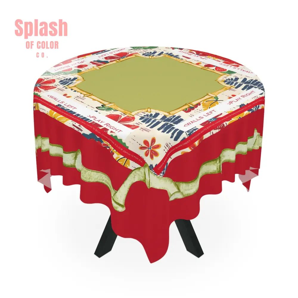 Mahjong Tablecloth Instructional Tropical Tablecloth, Vibrant Green Red Blue Polynesian Design - Splash of Color co.