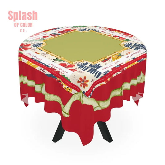 Mahjong Tablecloth Instructional Tropical Tablecloth, Vibrant Green Red Blue Polynesian Design - Splash of Color co.