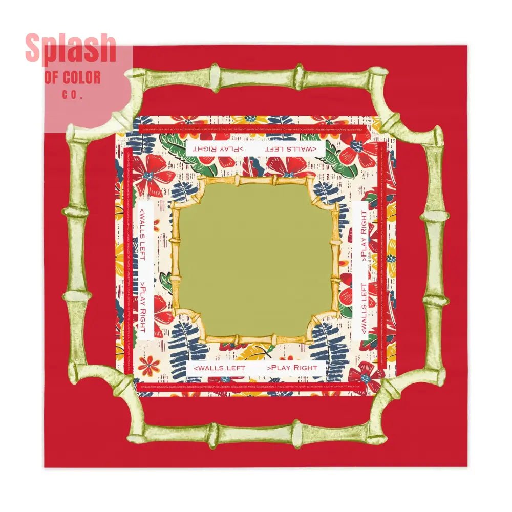 Mahjong Tablecloth Instructional Tropical Tablecloth, Vibrant Green Red Blue Polynesian Design - Splash of Color co.