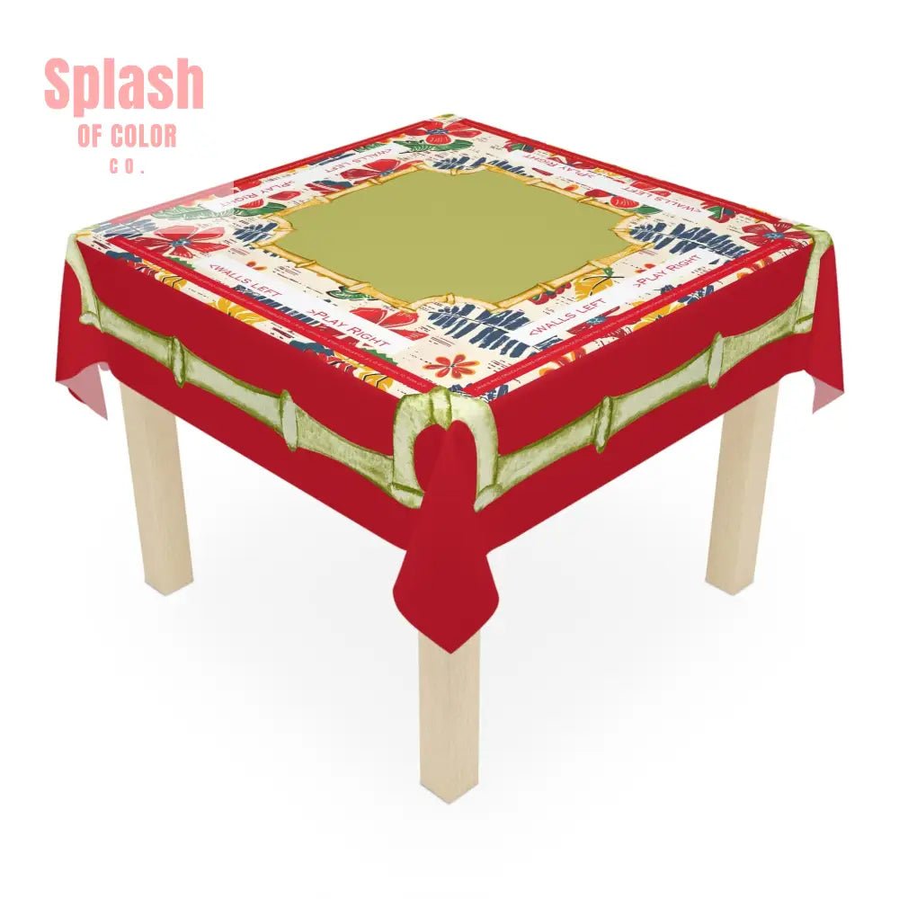 Mahjong Tablecloth Instructional Tropical Tablecloth, Vibrant Green Red Blue Polynesian Design - Splash of Color co.