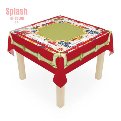 Mahjong Tablecloth Instructional Tropical Tablecloth, Vibrant Green Red Blue Polynesian Design - Splash of Color co.