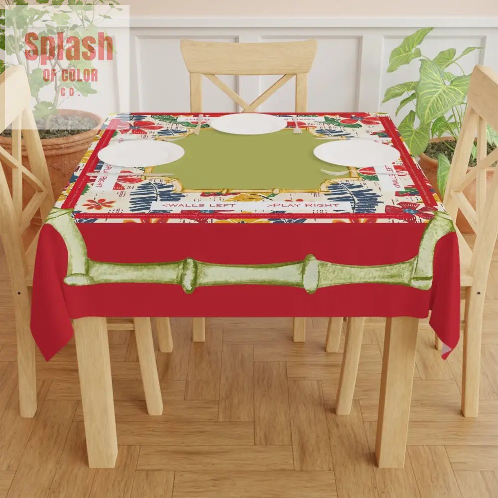 Mahjong Tablecloth Instructional Tropical Tablecloth, Vibrant Green Red Blue Polynesian Design - Splash of Color co.