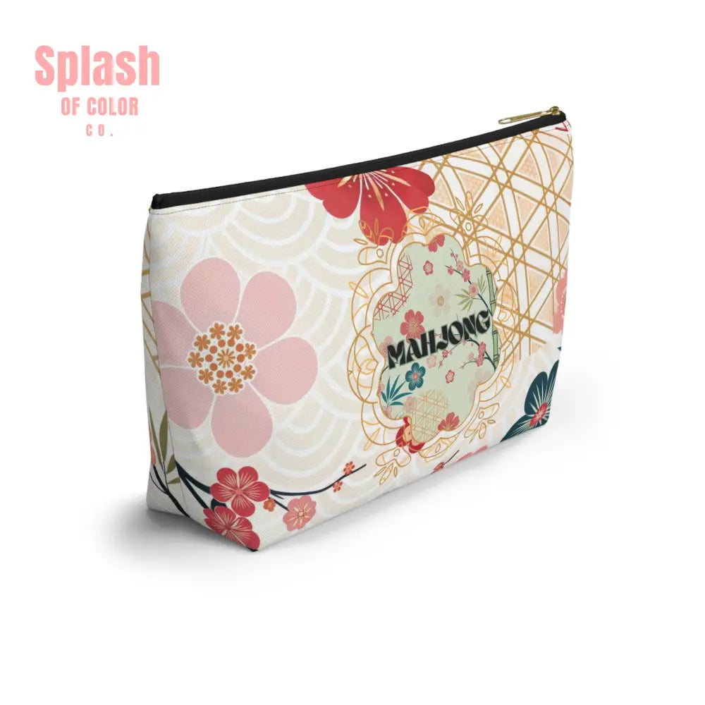 Mahjong Themed Accessory Pouch | Floral Makeup Bag Travel Organizer Game Night Essentials Gift for Mahjong Lovers Cute