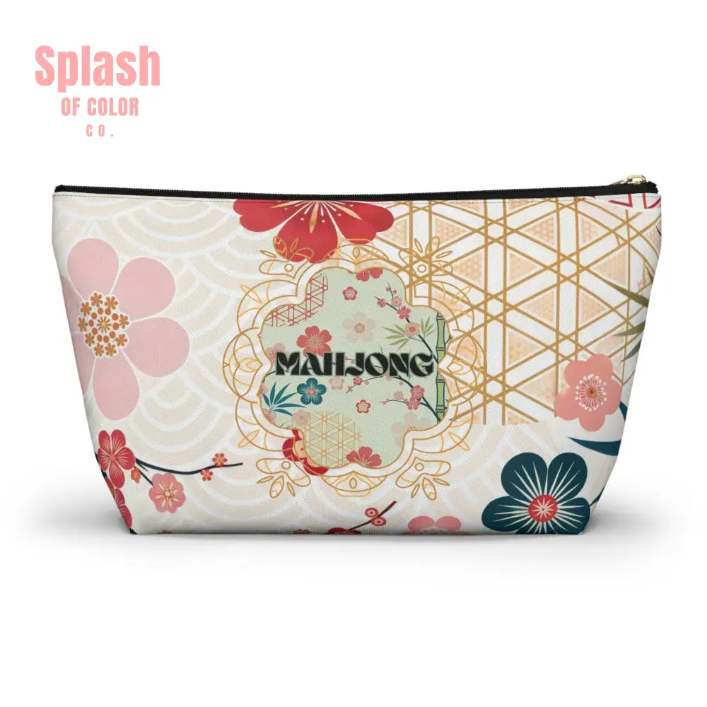 Mahjong Themed Accessory Pouch | Floral Makeup Bag Travel Organizer Game Night Essentials Gift for Mahjong Lovers Cute
