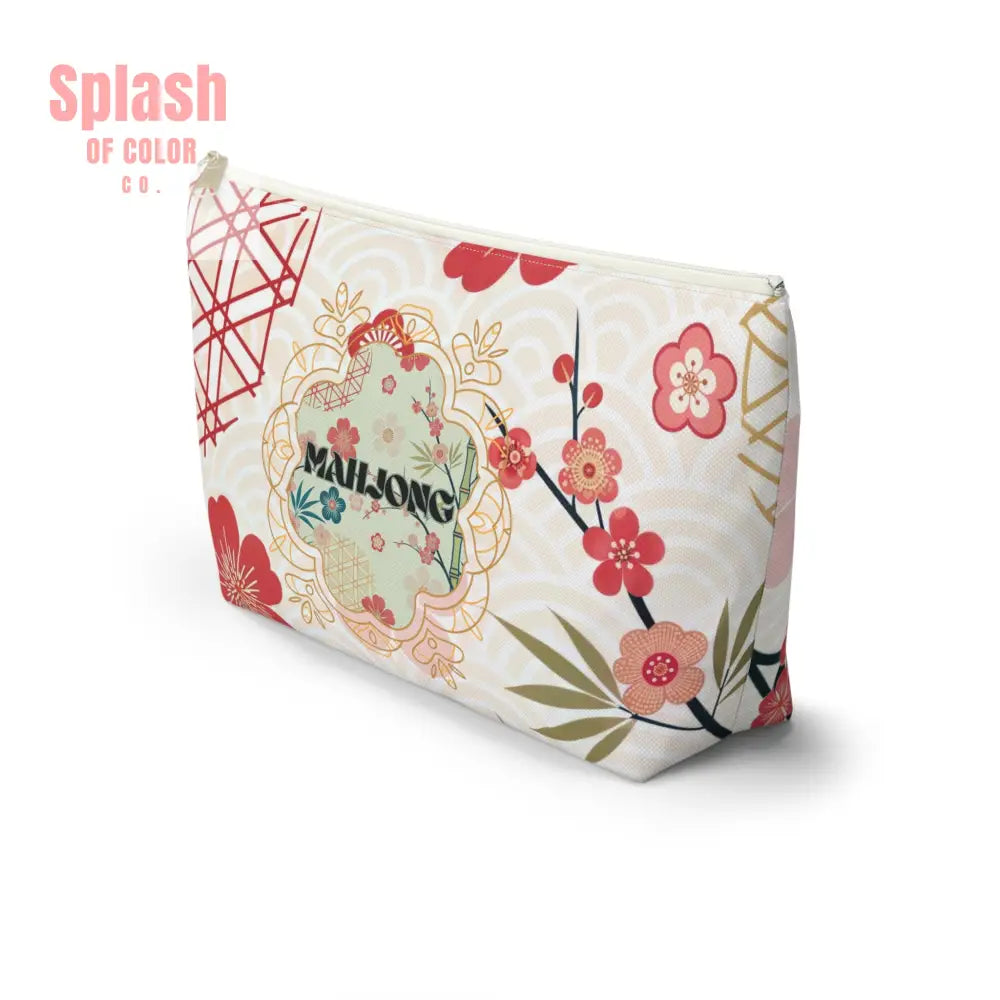 Mahjong Themed Accessory Pouch | Floral Makeup Bag Travel Organizer Game Night Essentials Gift for Mahjong Lovers Cute