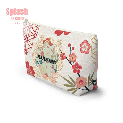 Mahjong Themed Accessory Pouch | Floral Makeup Bag Travel Organizer Game Night Essentials Gift for Mahjong Lovers Cute