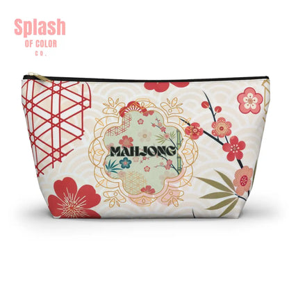 Mahjong Themed Accessory Pouch | Floral Makeup Bag Travel Organizer Game Night Essentials Gift for Mahjong Lovers Cute