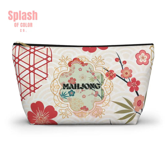 Mahjong Themed Accessory Pouch | Floral Makeup Bag Travel Organizer Game Night Essentials Gift for Mahjong Lovers Cute