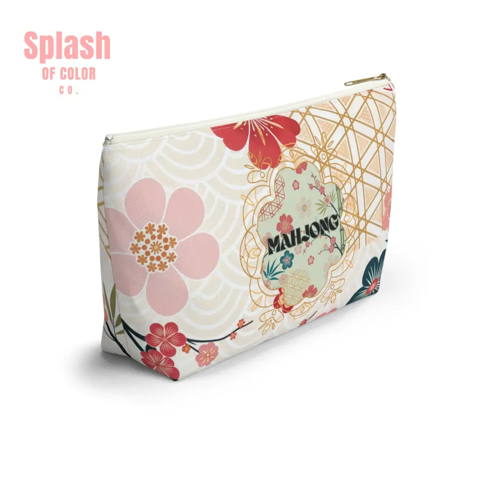 Mahjong Themed Accessory Pouch | Floral Makeup Bag Travel Organizer Game Night Essentials Gift for Mahjong Lovers Cute