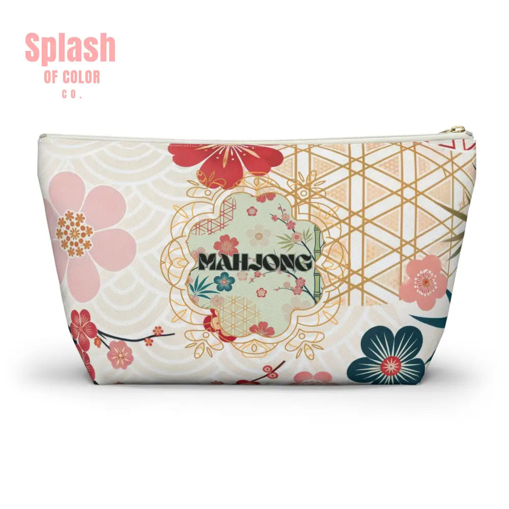 Mahjong Themed Accessory Pouch | Floral Makeup Bag Travel Organizer Game Night Essentials Gift for Mahjong Lovers Cute