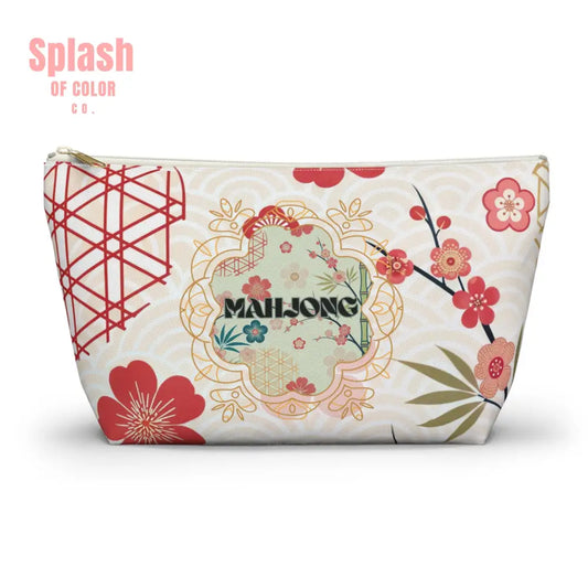 Mahjong Themed Accessory Pouch | Floral Makeup Bag Travel Organizer Game Night Essentials Gift for Mahjong Lovers Cute