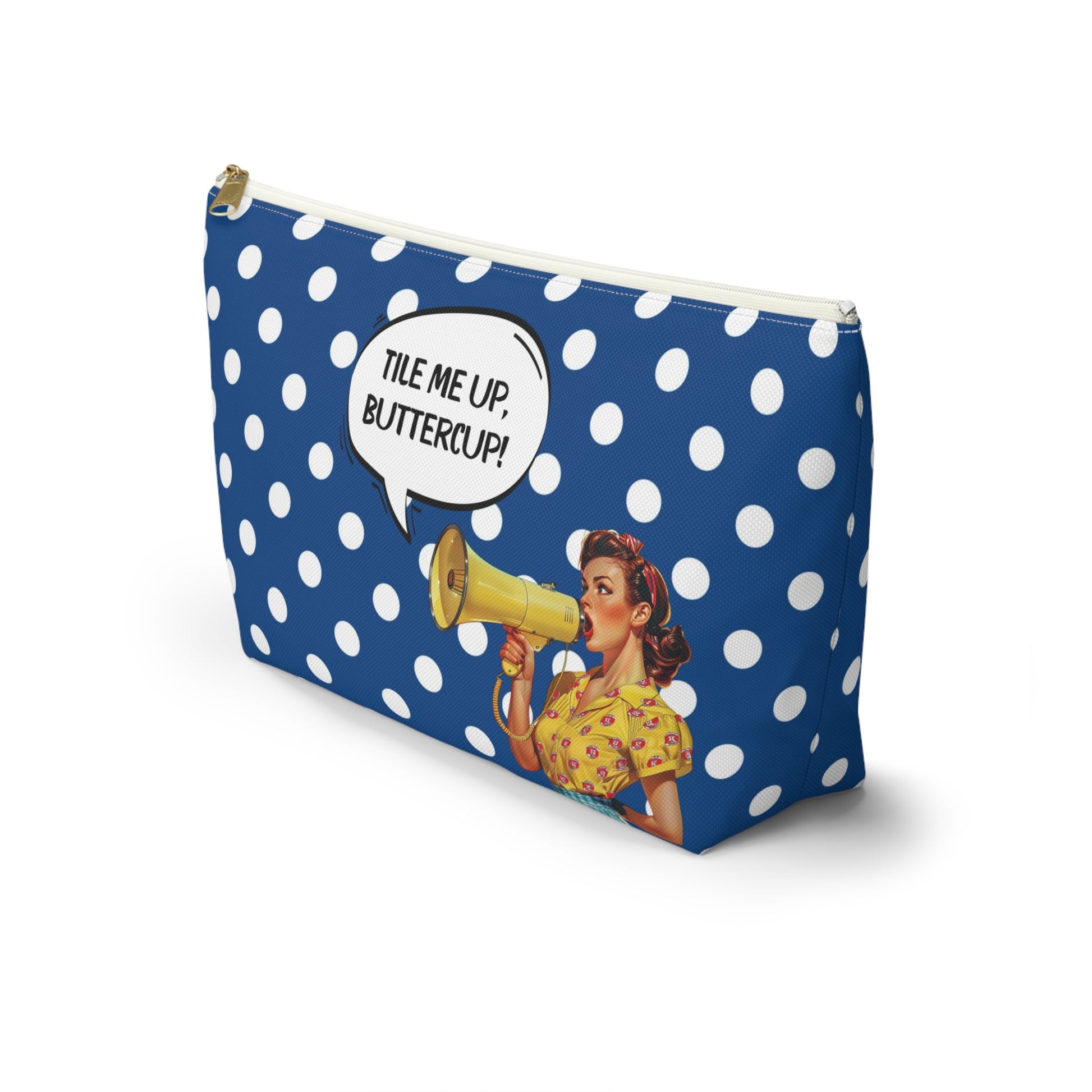 Mahjong Tile Accessory Pouch Blue White Polka Dot T-bottom Bag for Mahj Lover Gifts Funny Quotes Vintage Style Zipper
