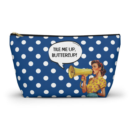 Mahjong Tile Accessory Pouch Blue White Polka Dot T-bottom Bag for Mahj Lover Gifts Funny Quotes Vintage Style Zipper