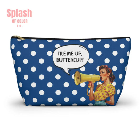 Mahjong Tile Accessory Pouch Blue White Polka Dot T-bottom Bag for Mahj Lover Gifts Funny Quotes Vintage Style Zipper