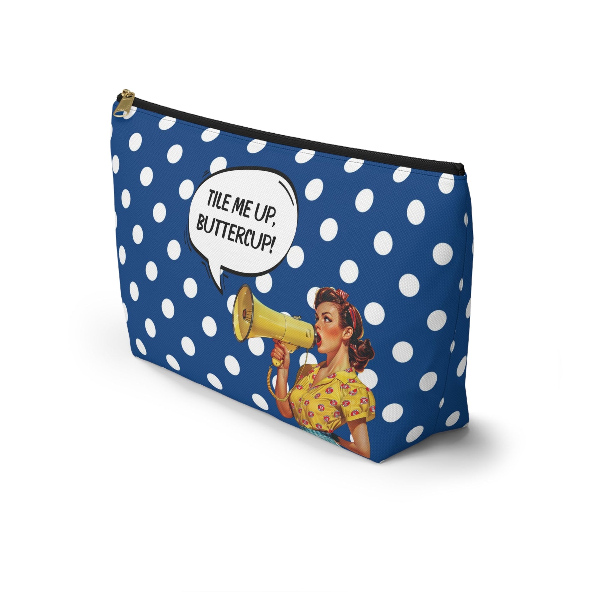 Mahjong Tile Accessory Pouch Blue White Polka Dot T-bottom Bag for Mahj Lover Gifts Funny Quotes Vintage Style Zipper