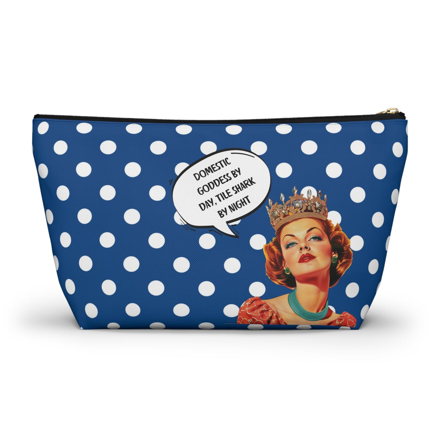 Mahjong Tile Accessory Pouch Blue White Polka Dot T-bottom Bag for Mahj Lover Gifts Funny Quotes Vintage Style Zipper