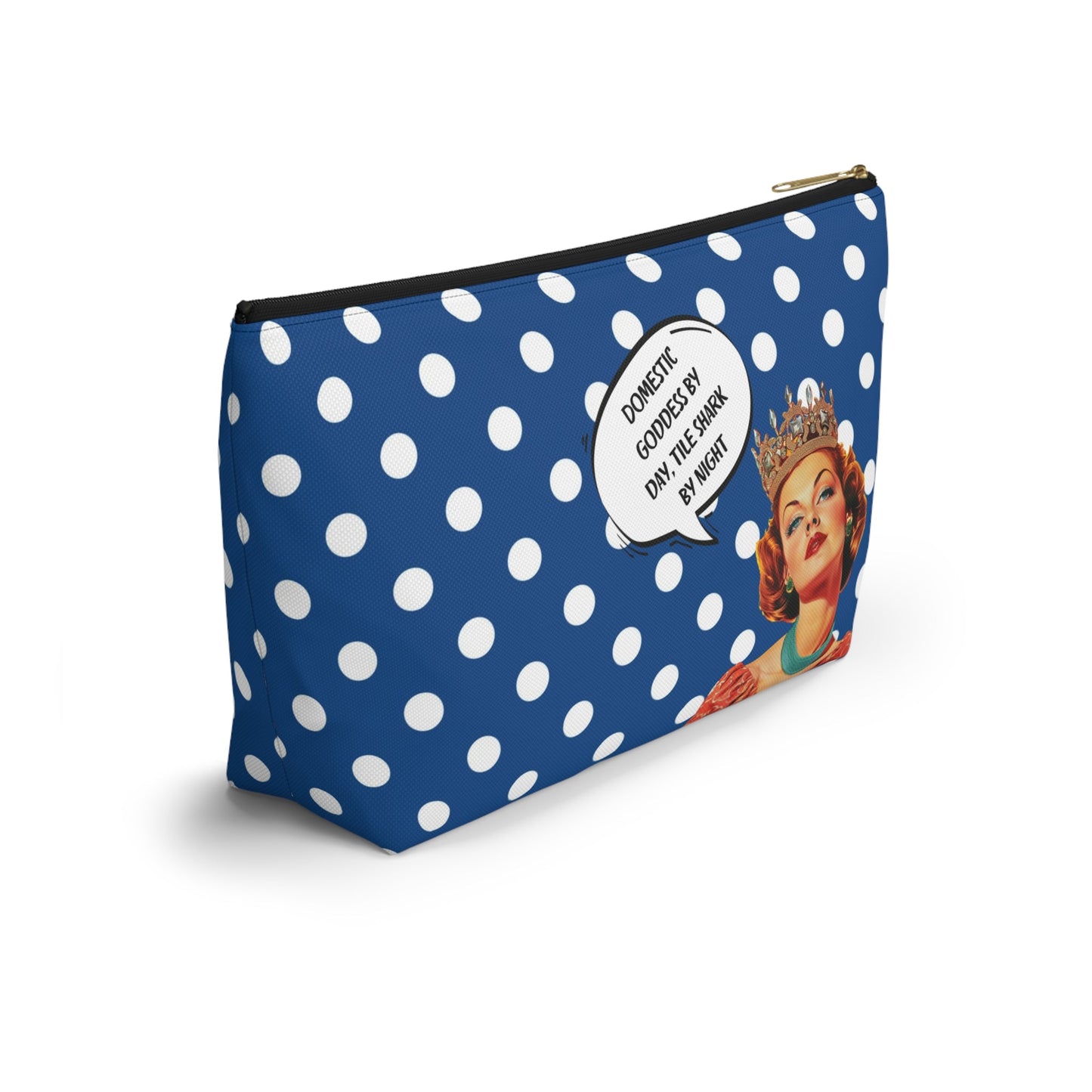 Mahjong Tile Accessory Pouch Blue White Polka Dot T-bottom Bag for Mahj Lover Gifts Funny Quotes Vintage Style Zipper