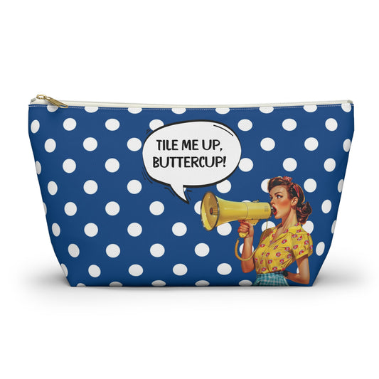 Mahjong Tile Accessory Pouch Blue White Polka Dot T-bottom Bag for Mahj Lover Gifts Funny Quotes Vintage Style Zipper