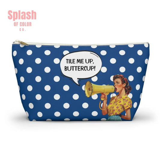Mahjong Tile Accessory Pouch Blue White Polka Dot T-bottom Bag for Mahj Lover Gifts Funny Quotes Vintage Style Zipper