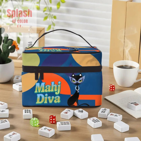 Mahjong Tile Bag, Mahj Diva, Sophistacated Cat, Mahj Gift Accessory - Splash of Color co.
