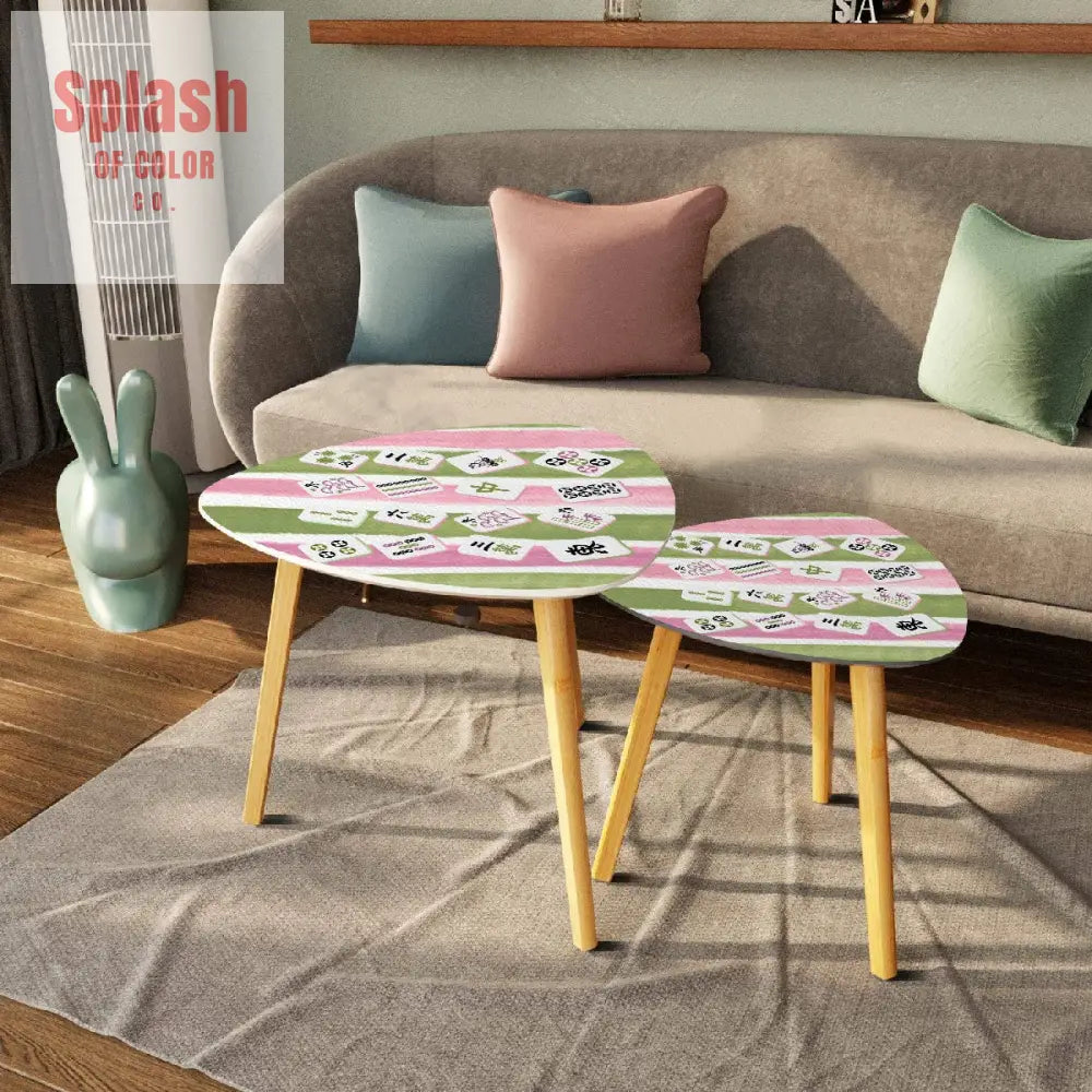 Mahjong Tile Designed Pink Green Watercolor Striped ModernTriangle Coffee Table Set of 2 One Size Home Accessories
