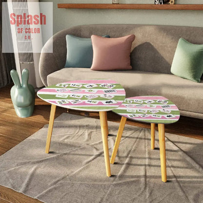 Mahjong Tile Designed Pink Green Watercolor Striped ModernTriangle Coffee Table Set of 2 One Size Home Accessories