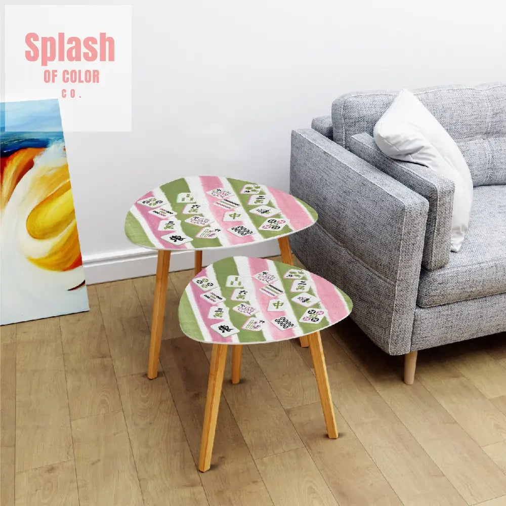 Mahjong Tile Designed Pink Green Watercolor Striped ModernTriangle Coffee Table Set of 2 One Size Home Accessories