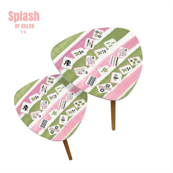 Mahjong Tile Designed Pink Green Watercolor Striped ModernTriangle Coffee Table Set of 2 One Size Home Accessories