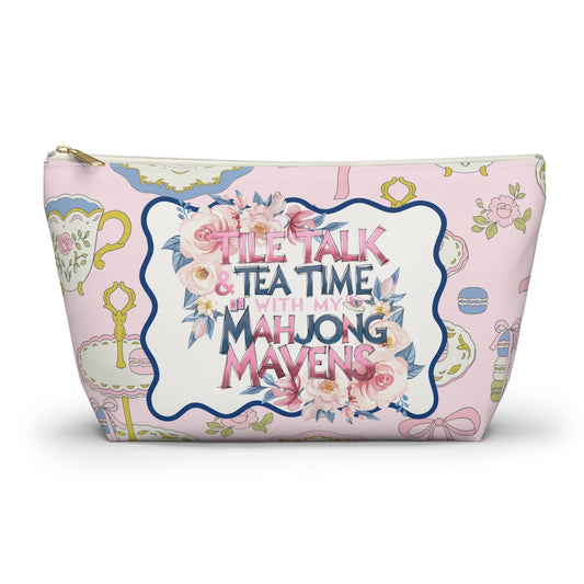 Mahjong Tile Talk And Tea Time Tile Carry Pouch - Large / White zipper - Bags