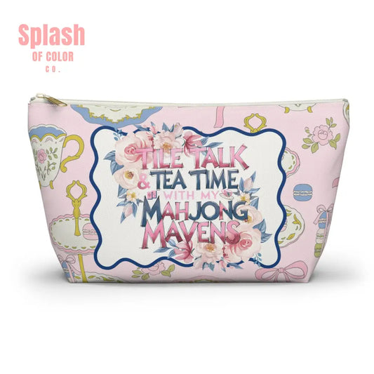 Mahjong Tile Talk And Tea Time Tile Carry Pouch - Large / White zipper - Bags