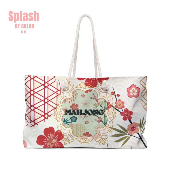Mahjong Tile Tote Bag Mahj Accessories Mahjongg Game Night Mahjong Gift Stylish Floral Cherry Blossoms Asian Designed