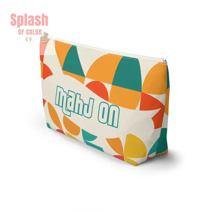Mahjong Tile Tote Pouch, Colorful Geometric Orange, Yellow, Teal Mahj On Accessory Pouch - Splash of Color co.