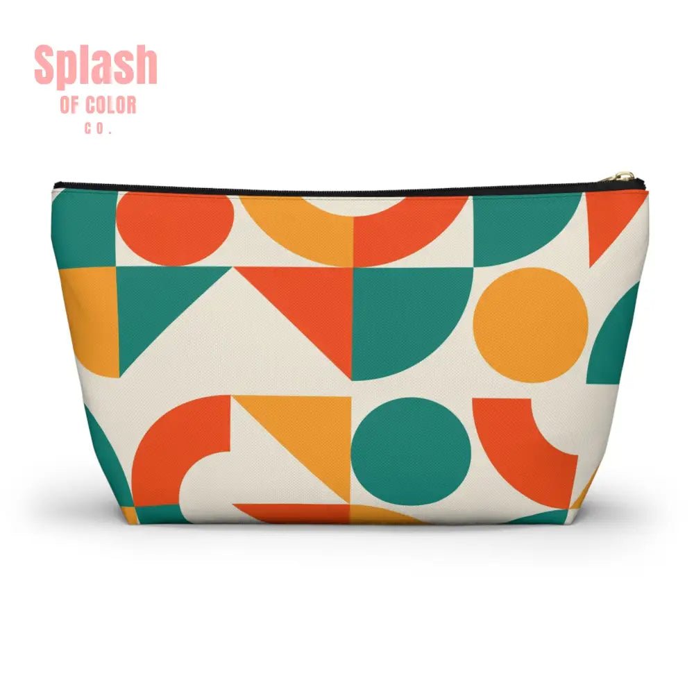 Mahjong Tile Tote Pouch, Colorful Geometric Orange, Yellow, Teal Mahj On Accessory Pouch - Splash of Color co.