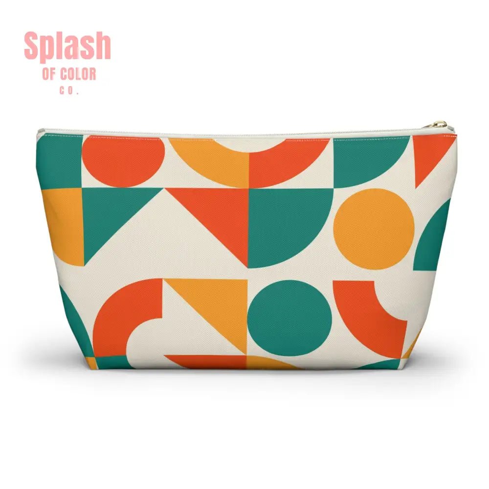 Mahjong Tile Tote Pouch, Colorful Geometric Orange, Yellow, Teal Mahj On Accessory Pouch - Splash of Color co.