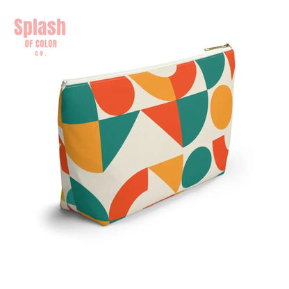 Mahjong Tile Tote Pouch, Colorful Geometric Orange, Yellow, Teal Mahj On Accessory Pouch - Splash of Color co.