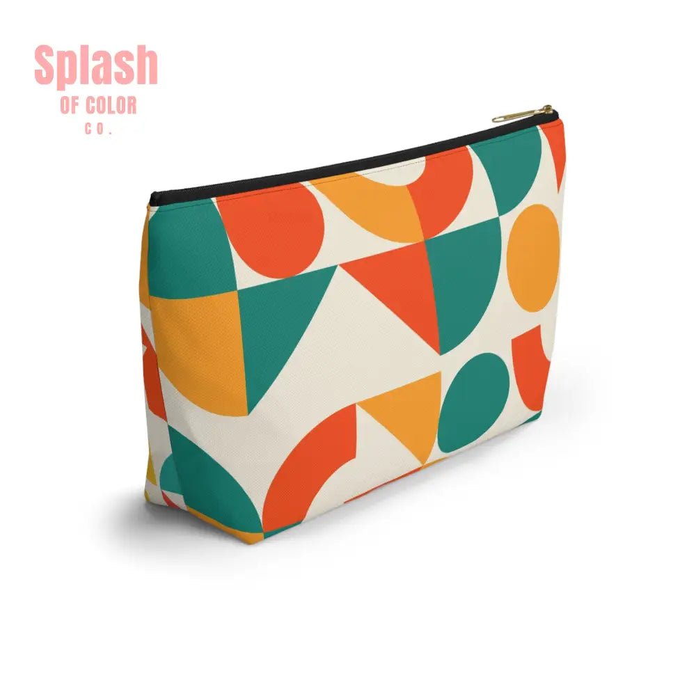 Mahjong Tile Tote Pouch, Colorful Geometric Orange, Yellow, Teal Mahj On Accessory Pouch - Splash of Color co.