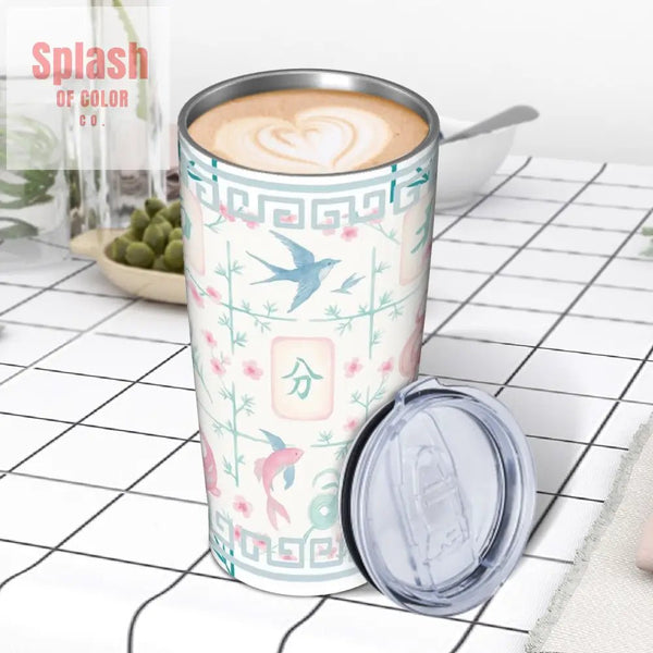 Mahjong Tile Tumbler Pastel Blue Pink Stainless Steel Insulated Tumblers with Lid & Straw One Size Drinkware