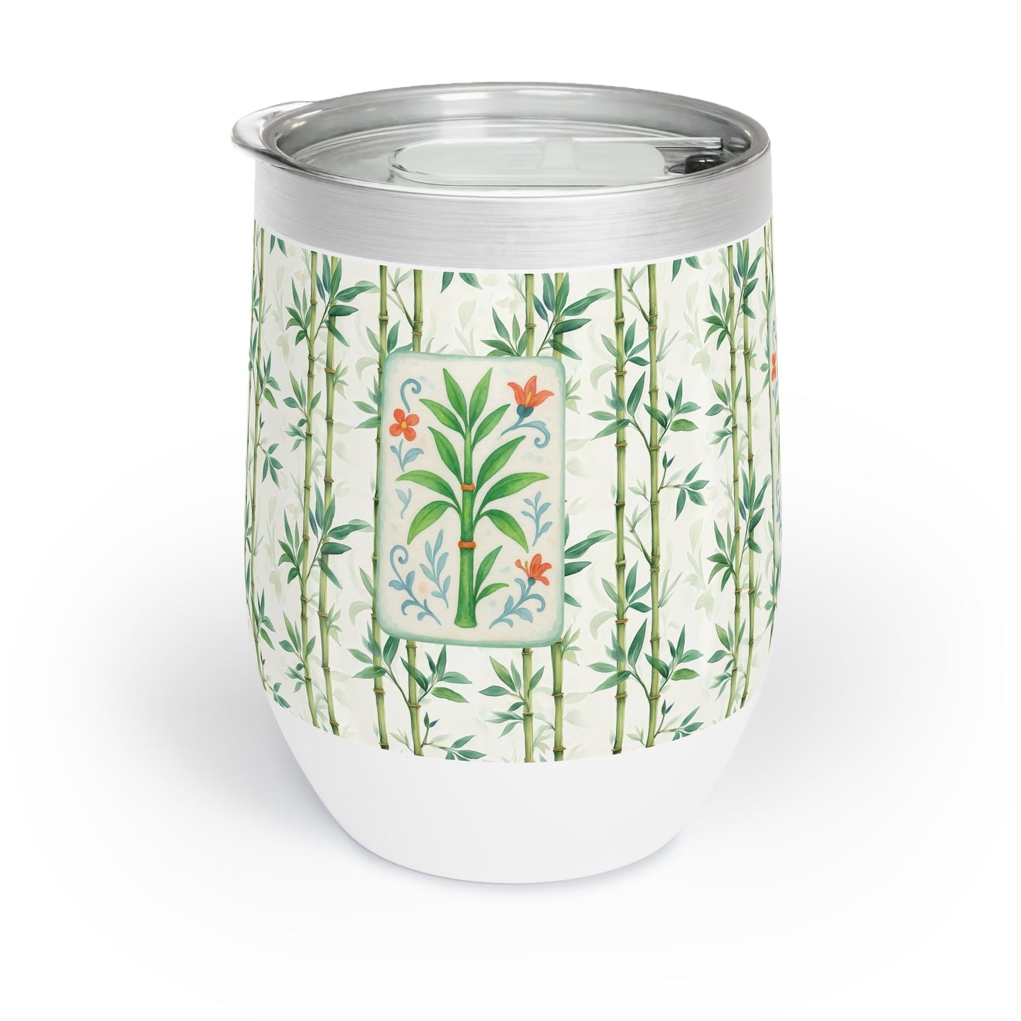 Mahjong Tile Wine Sipper Bamboo Designed Wine Tumbler | Insulated Drinkware Mahj Game Lover Mahj Mom Gifts - White