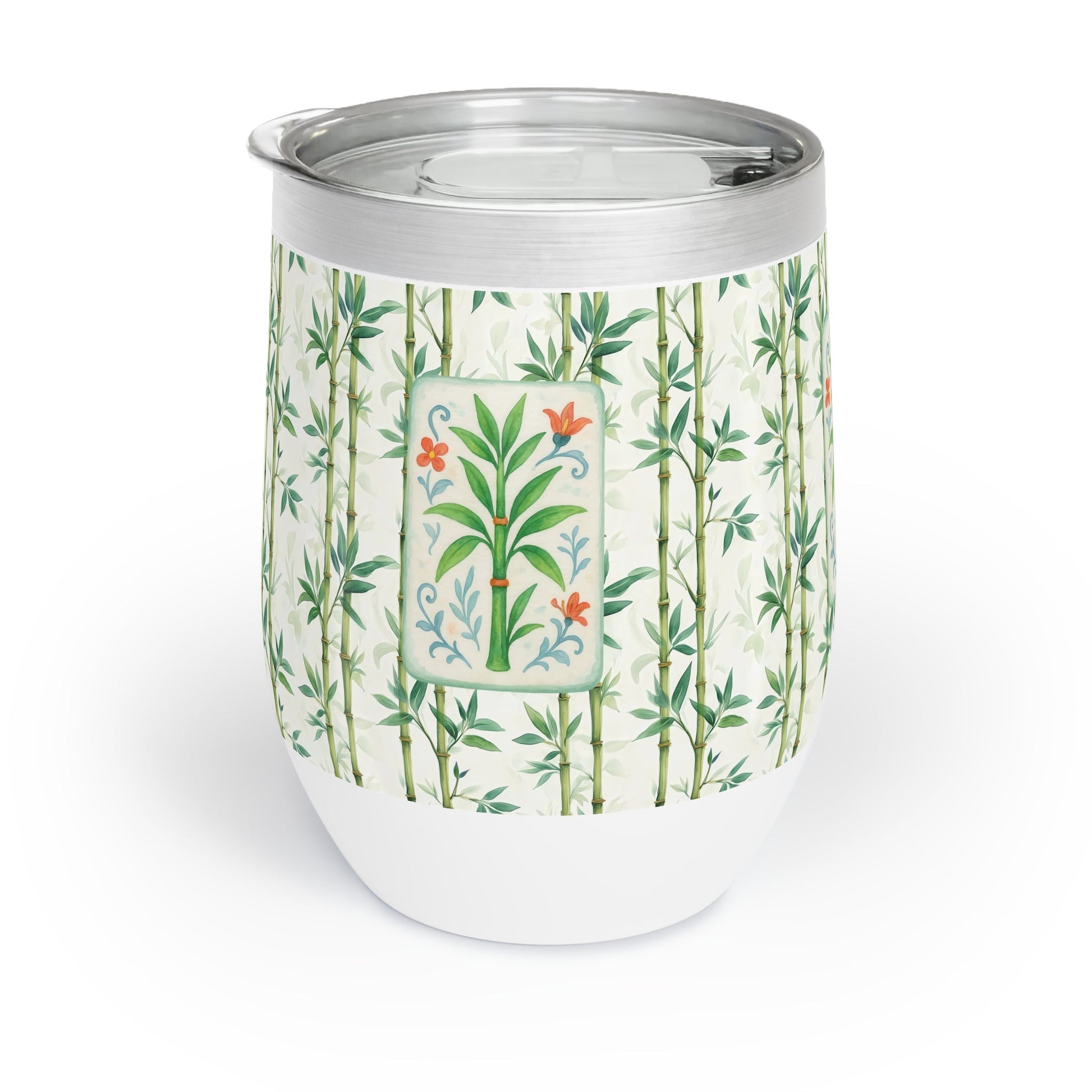 Mahjong Tile Wine Sipper Bamboo Designed Wine Tumbler | Insulated Drinkware Mahj Game Lover Mahj Mom Gifts - White