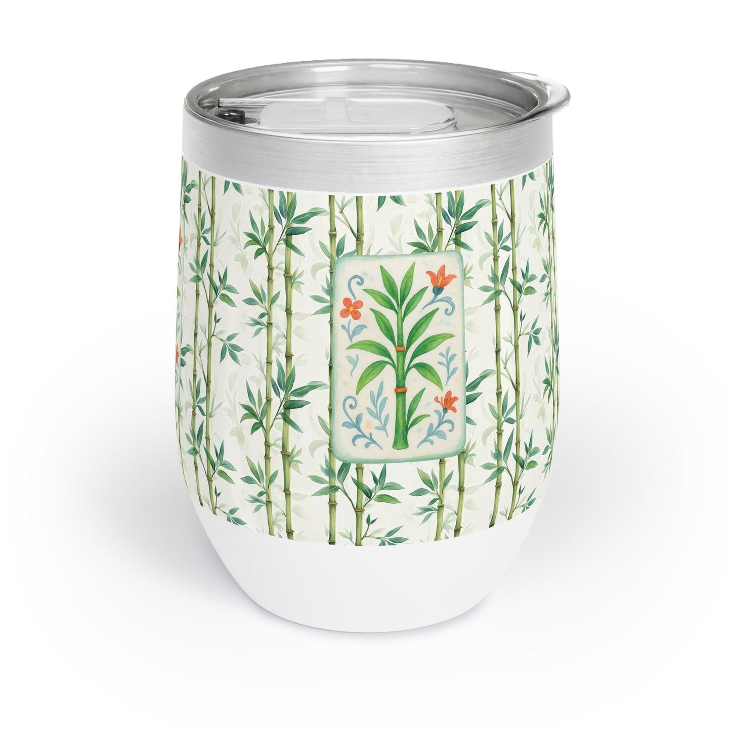 Mahjong Tile Wine Sipper Bamboo Designed Wine Tumbler | Insulated Drinkware Mahj Game Lover Mahj Mom Gifts - White