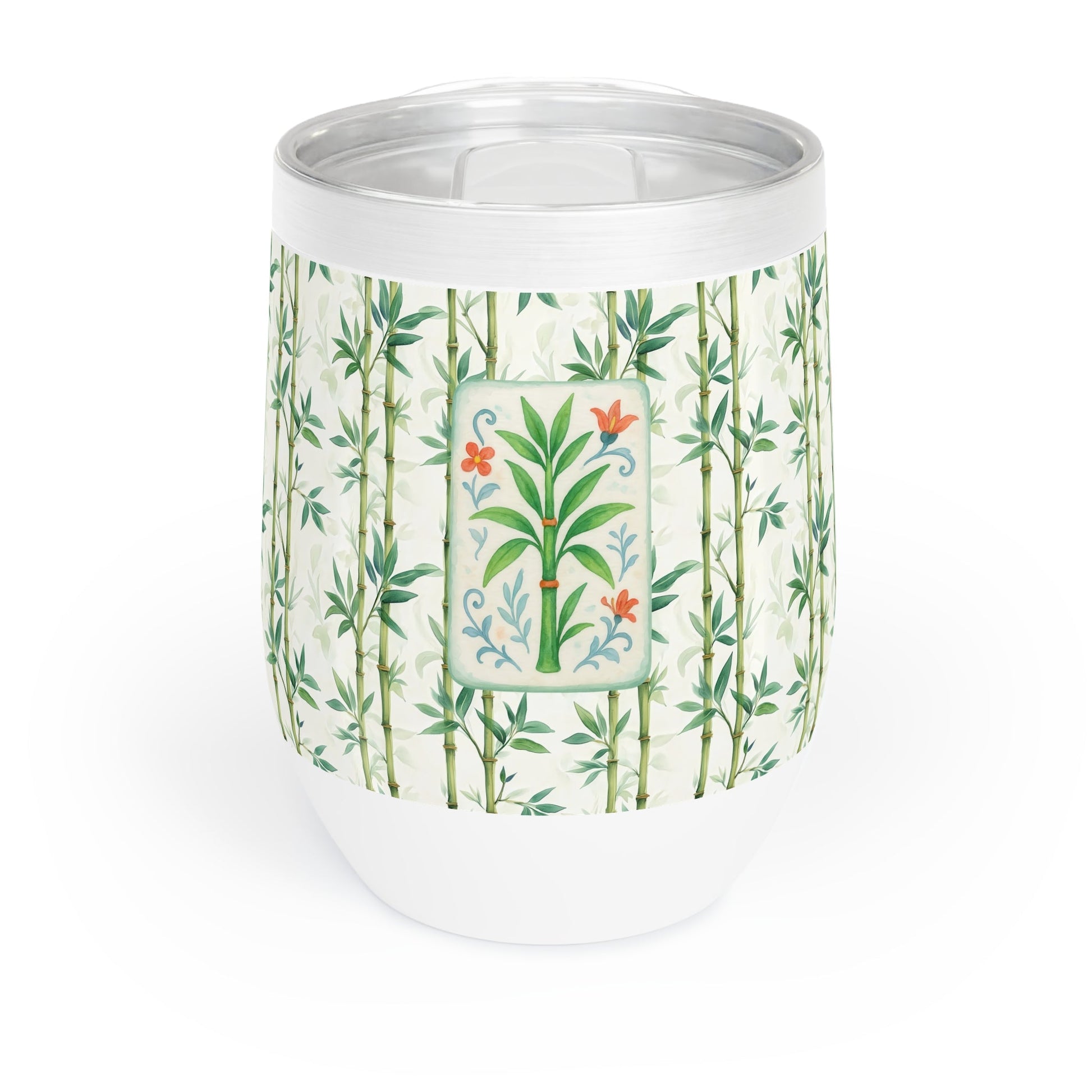 Mahjong Tile Wine Sipper Bamboo Designed Wine Tumbler | Insulated Drinkware Mahj Game Lover Mahj Mom Gifts - White