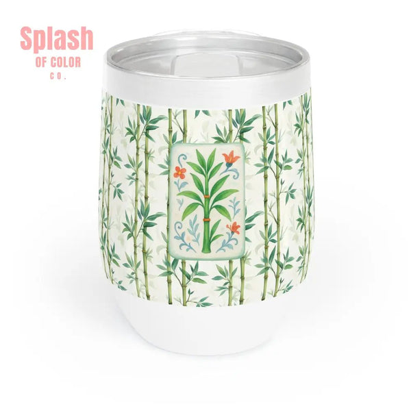 Mahjong Tile Wine Sipper Bamboo Designed Wine Tumbler | Insulated Drinkware Mahj Game Lover Mahj Mom Gifts - White