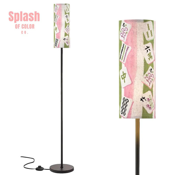 Mahjong Tiled Designed Pink Green Striped Reading Nook Floor Lamp One Size Floor Lamps